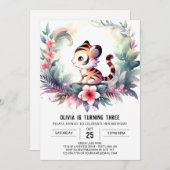 Invitation Adorable Aquarelle Tigre Anniversaire (Devant / Derrière)