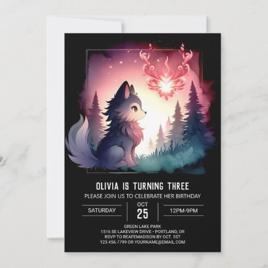 Invitation Adorable aquarelle Wolf Anniversaire (Devant)