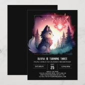 Invitation Adorable aquarelle Wolf Anniversaire (Devant / Derrière)