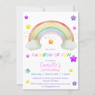 Invitation Adorable arc-en-ciel étoile fille anniversaire