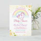 Invitation Adorable arc-en-ciel Unicorne Jaune Baby shower Fl (Debout devant)