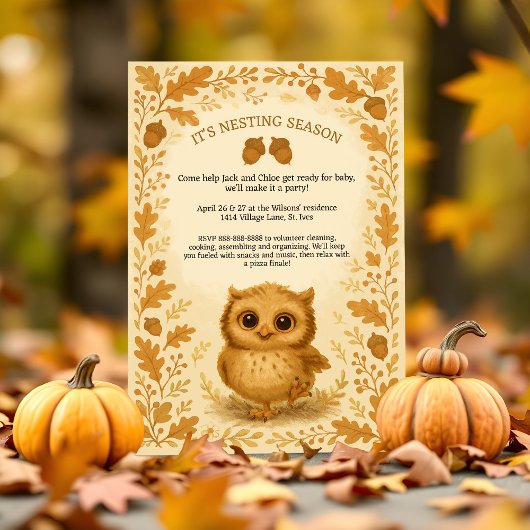 Invitation Adorable automne de la fête de nidification Whimsi