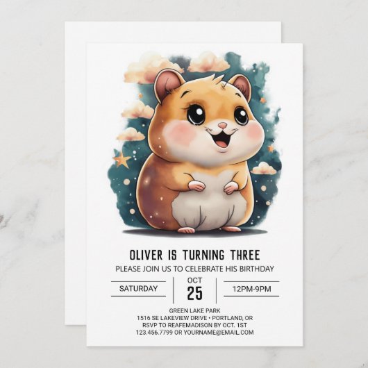 Invitation Adorable Aventures Hamster Anniversaire (Devant / Derrière)