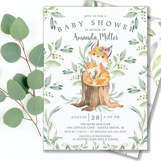 Invitation adorable Baby Fox et maman Baby shower