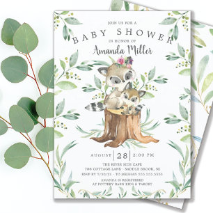 Invitation adorable Baby Raccoon et maman Baby shower de bois