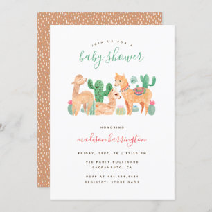 Invitation Adorable Baby shower Alpaca Llama Cactus Boho