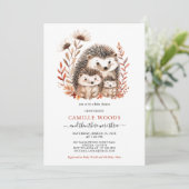 Invitation Adorable Baby shower aquarelle Famille de hérisson (Debout devant)