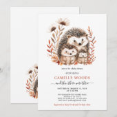 Invitation Adorable Baby shower aquarelle Famille de hérisson (Devant / Derrière)