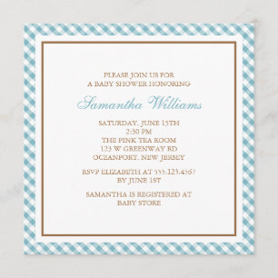 Invitation Adorable Baby shower bleu clair En vichy