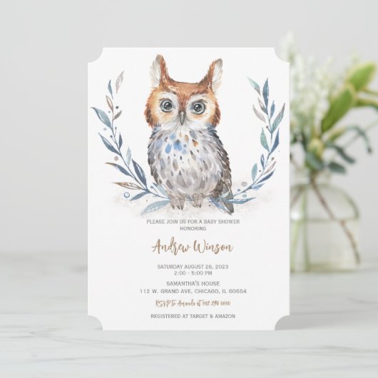 Invitation Adorable Baby shower de Chouette Bleue (Debout devant)