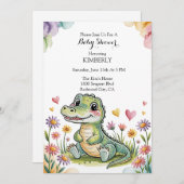 Invitation Adorable Baby shower de crocodile (Devant / Derrière)