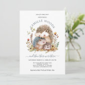 Invitation Adorable Baby shower de famille de hérisson (Debout devant)