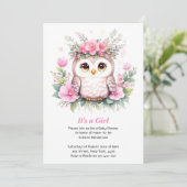 Invitation Adorable Baby shower de fille de hibou rose (Debout devant)