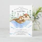 Invitation Adorable Baby shower des filles de loutres de mer (Debout devant)