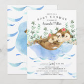 Invitation Adorable Baby shower des filles de loutres de mer (Devant / Derrière)