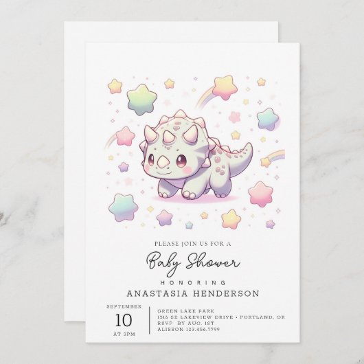 Invitation Adorable Baby shower Dinosaure Fun (Devant / Derrière)