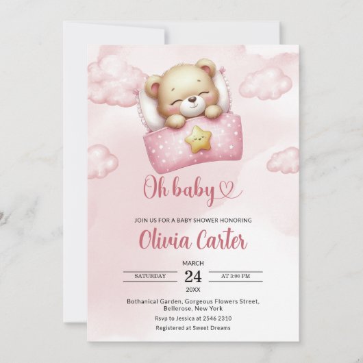 Invitation Adorable Baby shower d'ours en peluche (Devant)