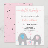 Invitation Adorable baby shower familial Eelephant (Devant / Derrière)