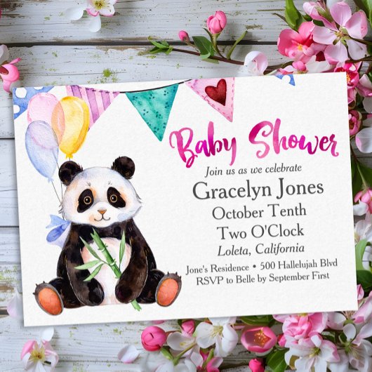 Invitation Adorable Baby shower Panda & Ballons
