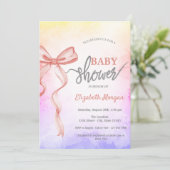 Invitation Adorable Baby shower rose Bow Ombre (Debout devant)
