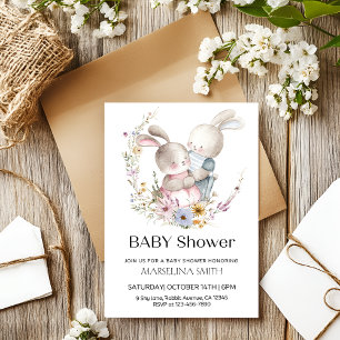 Invitation Adorable Baby shower Twin Bunnies