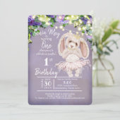 Invitation Adorable Ballerina Bunny 1er Anniversaire violet (Debout devant)