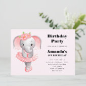 Invitation Adorable Ballerina Elephant En Pointe Anniversaire (Debout devant)