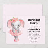 Invitation Adorable Ballerina Elephant En Pointe Anniversaire (Devant / Derrière)