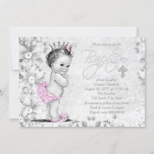Invitation Adorable Baptême Vintage Rose et Gris