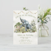 Invitation Adorable bébé éléphant 1er anniversaire fête (Debout devant)