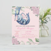 Invitation Adorable bébé éléphant, Feuilles, Baby shower flor (Debout devant)