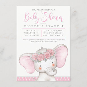 Invitation Adorable bébé fille Baby shower éléphant