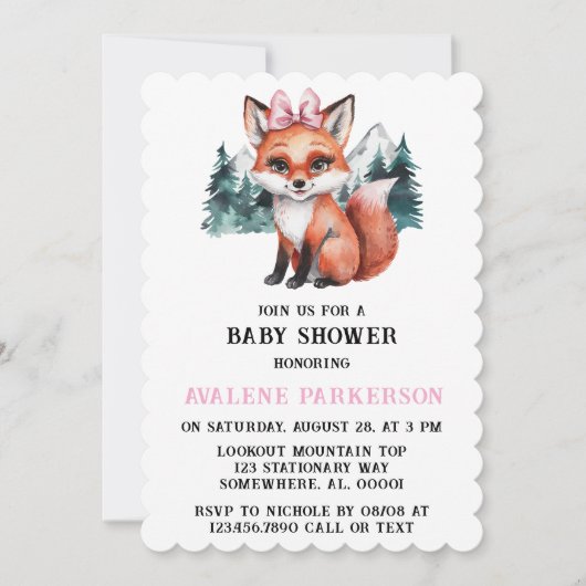 Invitation Adorable bébé Fox Watercolor Baby shower fille (Devant)