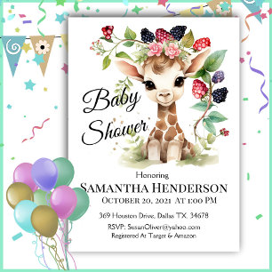 Invitation Adorable bébé Giraffe Baby shower Portrait