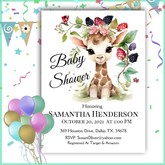 Invitation Adorable bébé Giraffe Baby shower Portrait