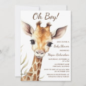 Invitation adorable bébé Giraffe Oh Baby shower garçon (Devant)