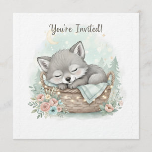 Invitation Adorable bébé loup duveteux Baby Shower