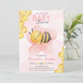 Invitation Adorable Bee rose floral fille baby shower (Debout devant)