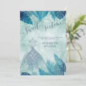 Invitation adorable bleu tropical feuilles bokeh doux 16 (Debout devant)