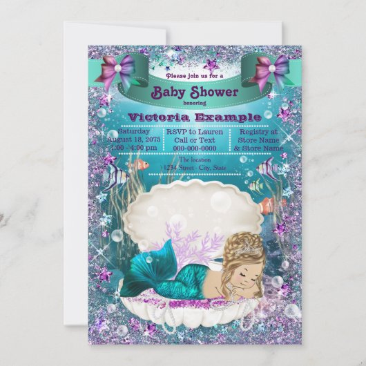 Invitation Adorable Blonde Mermaid Princesse Baby shower (Devant)