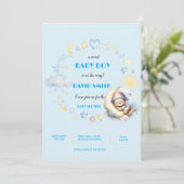 Invitation Adorable Blue Stars et Lune Sleepy Teddy Bear (Debout devant)