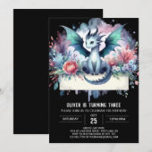 Invitation Adorable Boho Dragon Anniversaire (Devant / Derrière)