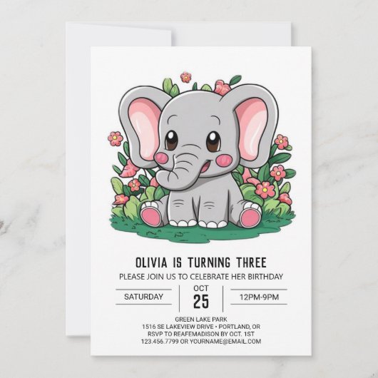 Invitation Adorable Boho Elephant numérique Anniversaire (Devant)