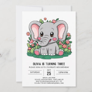 Invitation Adorable Boho Elephant numérique Anniversaire