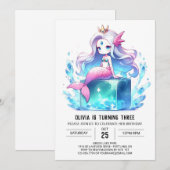 Invitation Adorable Boho Mermaid Anniversaire (Devant / Derrière)
