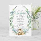Invitation Adorable Bois Animaux Baby shower verdoyant (Debout devant)