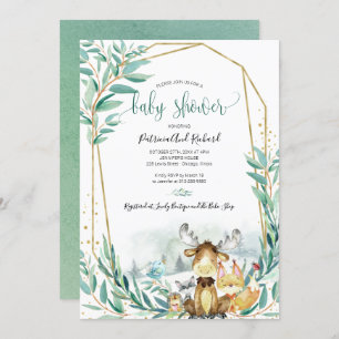 Invitation Adorable Bois Animaux Baby shower verdoyant