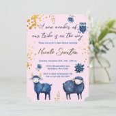 Invitation Adorable Bois Animaux Rose & Marine Bleu Galaxie (Debout devant)