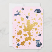 Invitation Adorable Bois Animaux Rose & Marine Bleu Galaxie (Dos)