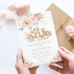 Invitation Adorable Bois Blush Floral Giral Baby shower<br><div class="desc">Personnalisez cette invitation chic de baby shower avec vos détails de baby shower facilement et rapidement, appuyez simplement sur le bouton customiser pour réorganiser et formater le style et le placement du texte. Cette élégante invitation comprend d'adorables animaux de bois de bébé, de belles roses roses roses vertes et dorées...</div>